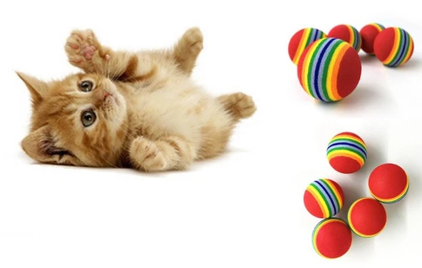 2 ADET GÖKKUŞAĞI RENKLI KEDI KÖPEK OYUN TOPU ürün görseli 1