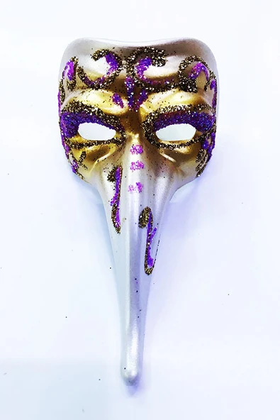 Fuşya Renk İşlemeli Seramik Venedik Uzun Maske Magnet ürün görseli 1