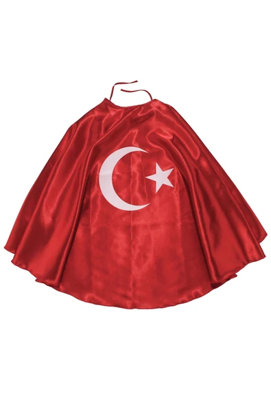 Unisex Kırmızı Saten Ay Yıldız Baskılı El Geçirmeli 23 Nisan Pelerin ürün görseli 1