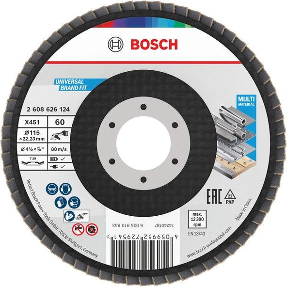 Bosch x451 Flap Disk 60K 115mm 15ad ürün görseli 1
