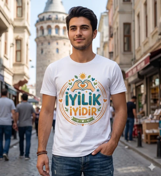 İyilik iyidir yazılı tshirt tasarımı Ütü ile yapışan Tekstil DTF baskı ürün görseli 1