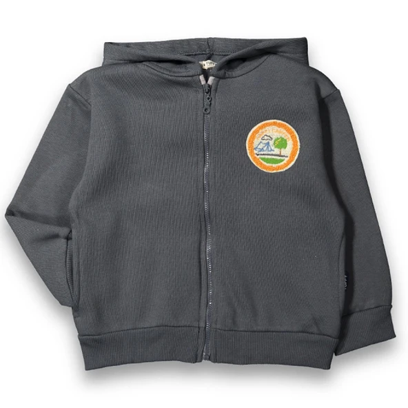 Erkek Cocuk Füme Happy Camper Yazılı 3 İp Kapüşonlu ürün görseli 1