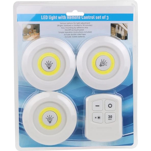 Uzaktan Kumandalı Yapışkanlı 3'lü Led Spot Lamba ürün görseli 1