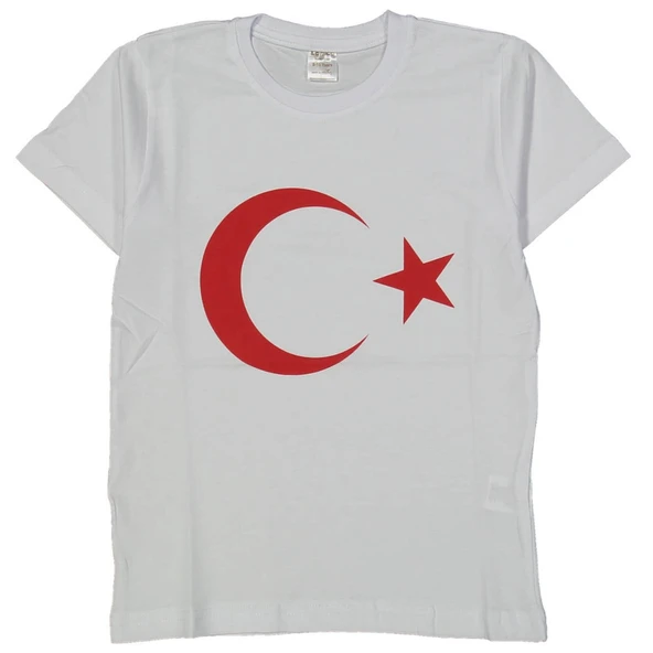 Unisex Beyaz Kırmızı Ay Yıldız Kısa Kollu Bayrak Tişört ürün görseli 1
