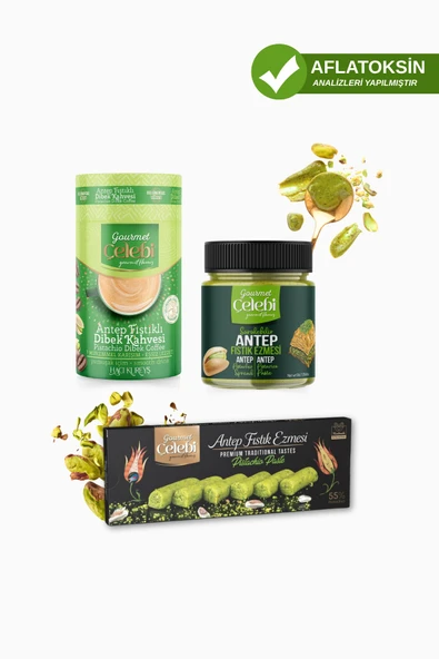 Gourmet Çelebi Antep Fıstığı Ezmesi 200 Gr - Sargılı Ezme 200 Gr - Fıstıklı Dibek Kahvesi Avantaj Paket 3'lü ürün görseli 1