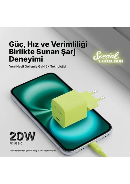Ttec 2SCG20CNS Ttec Smartcharger Gan 20W Pd Seyahat Hızlı Şarj Aleti +Type-C 3A Kablo ürün görseli 1
