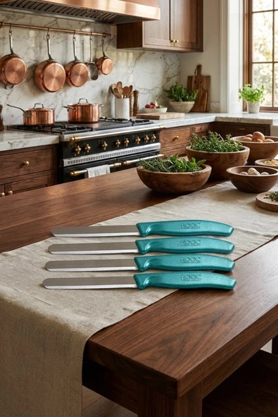 MAKRİ HOME 4'lü Ultra Keskin Tırtıklı Bıçak Seti, Pembe 22 Cm %100 Garantili Paslanmaz Çelik ürün görseli 1