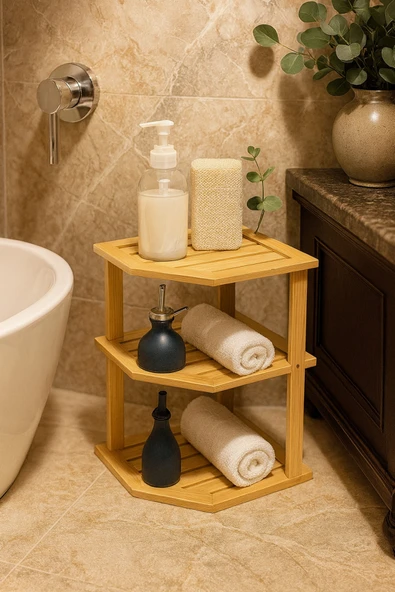 MAKRİ HOME Bambu 3 Katlı Mutfak & Banyo, Mutfak Düzenleyici Organizer, 23 cm × 25 cm × 25 cm ürün görseli 1