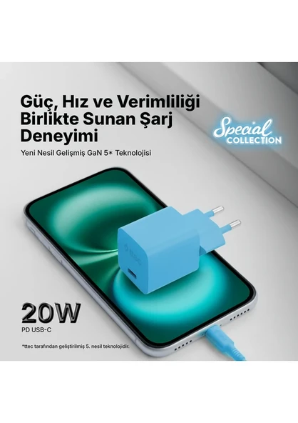 Ttec 2SCG20CNS Ttec Smartcharger Gan 20W Pd Seyahat Hızlı Şarj Aleti + Type-C 3A Kablo ürün görseli 1