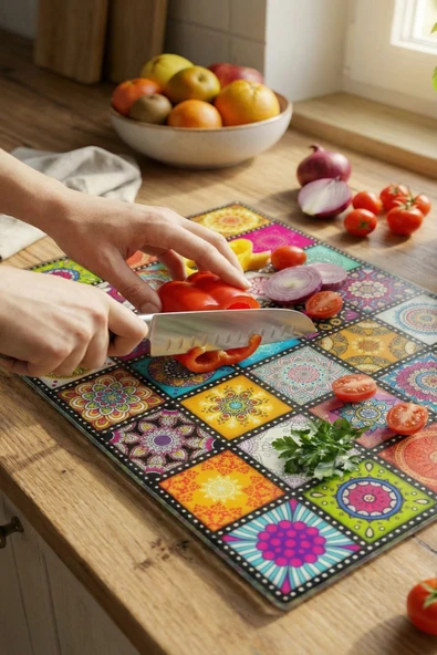 MAKRİ HOME Cam Kesme Tahtası Kırılmaz Temperli 25x35 cm Dekoratif Desenli Kaymaz ürün görseli 1