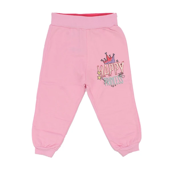 Kız Çocuk Pembe Happy Prensess Yazılı Taç Baskılı Tek  Alt ürün görseli 1