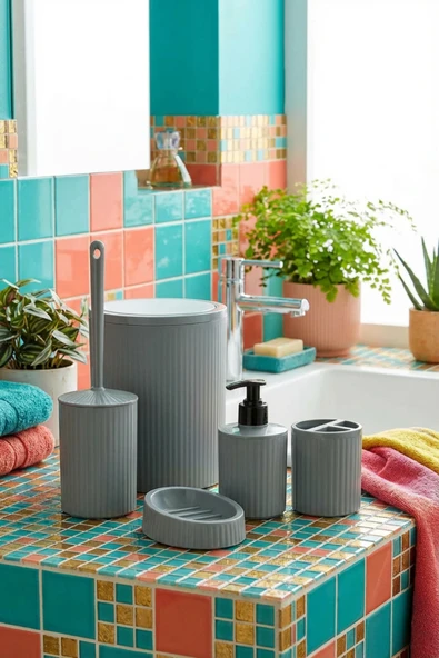 MAKRİ HOME 5 Parça Şık Gri Banyo Seti, Hacim: 6 litre ürün görseli 1