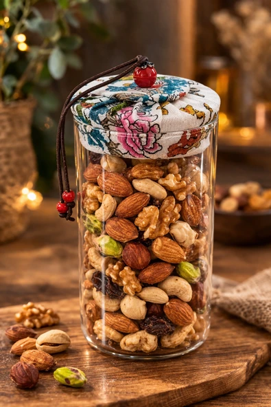 MAKRİ HOME 650 ml Borosilikat Cam Hava Geçirmez Beyaz Kumaş Kaplama Bambu Kapaklı Kavanoz, çap: 8 cm, h: 18 cm ürün görseli 1