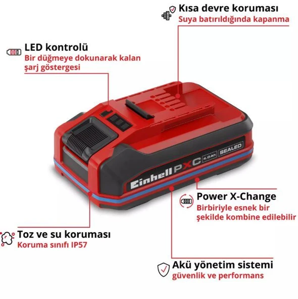 Einhell 18V 4,0 Ah SEALED PXC Plus, Akü - Resim 2