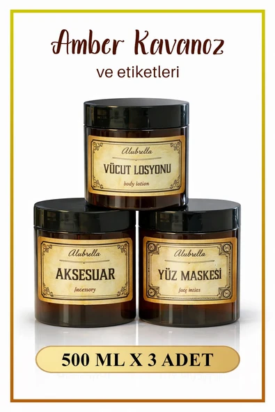 3'lü Amber Kavanoz ve Kozmetik Temalı Etiketleri ürün görseli 1