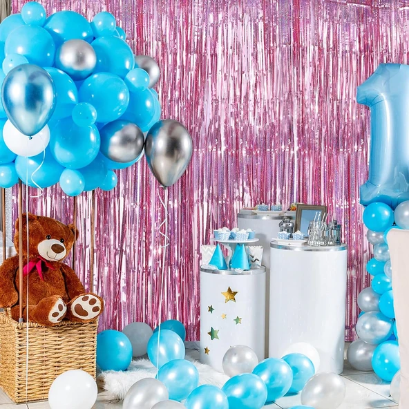 Ekstra Metalize Parlak Saçaklı Arka Fon Perde Rose Gold ürün görseli 1
