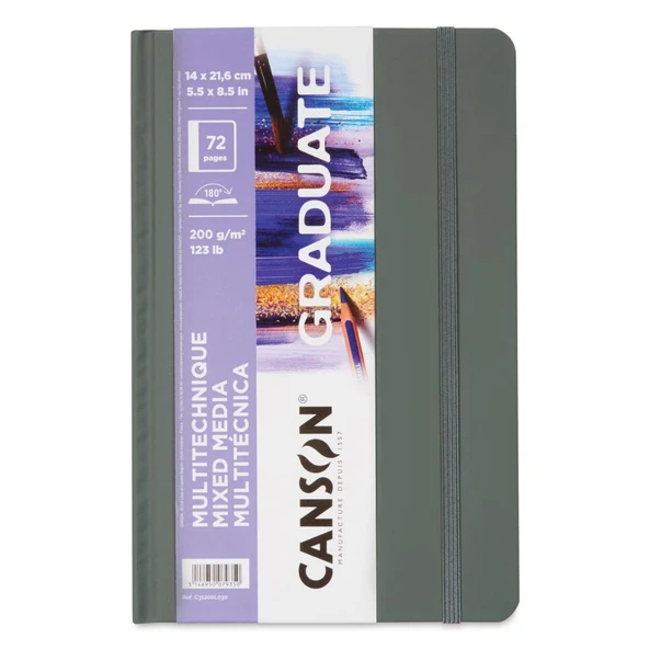 Canson Graduate Sert Kapaklı Defter Mix Media Çok Amaçlı - Dikey 200gr 21,6x14 72 Sayfa ürün görseli 1