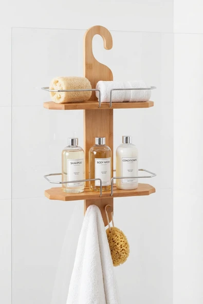 MAKRİ HOME Bambu Banyo Düzenleyici Organizer Banyo Köşeliği, Şampuanlık ürün görseli 1