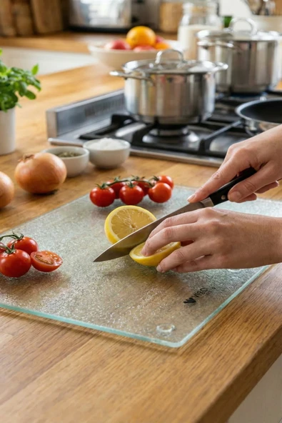 MAKRİ HOME 2'li Temperli Cam Kesme Tahtası 25x35 cm Buz Desenli Kaymaz ürün görseli 1