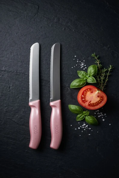 MAKRİ HOME 2'li Ultra Keskin Tırtıklı Bıçak Seti, Pembe 22 Cm %100 Garantili Paslanmaz Çelik ürün görseli 1