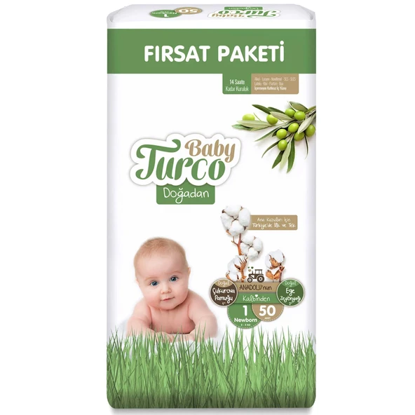 Baby Turco Doğadan Fırsat Paketi Bebek Bezi 1 Yenidoğan Numara 50 Adet ürün görseli 1