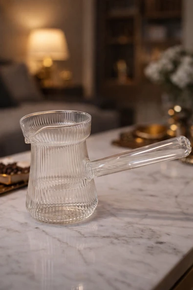 MAKRİ HOME Isıya Dayanıklı Cam Cezve Çizgili 400 ml, 10 cm Yükseklik, Cam Türk Kahvesi Cezvesi ürün görseli 1
