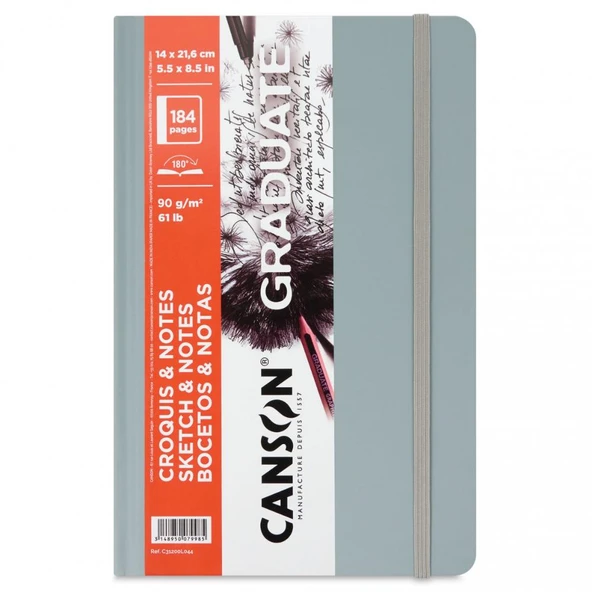 Canson Graduate Sert Kapaklı Eskiz Defteri 90gr 14x21,6 184 Sayfa / 92 Yaprak - Gri ürün görseli 1