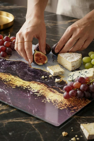 MAKRİ HOME Cam Kesme Tahtası Kırılmaz Temperli 25x35 cm Mermer Desenli Kaymaz ürün görseli 1