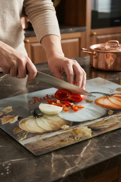 MAKRİ HOME Cam Kesme Tahtası Kırılmaz Temperli 25x35 cm Sonbahar Desenli Kaymaz ürün görseli 1