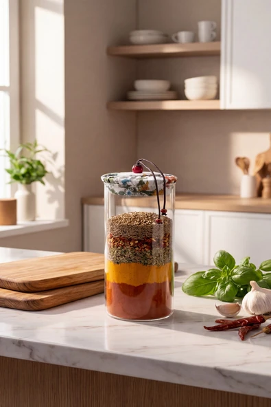 MAKRİ HOME 1000 ml Borosilikat Cam Hava Geçirmez Beyaz Kumaş Kaplama Bambu Kapaklı Kavanoz,çap:8 cm, h:25 cm ürün görseli 1