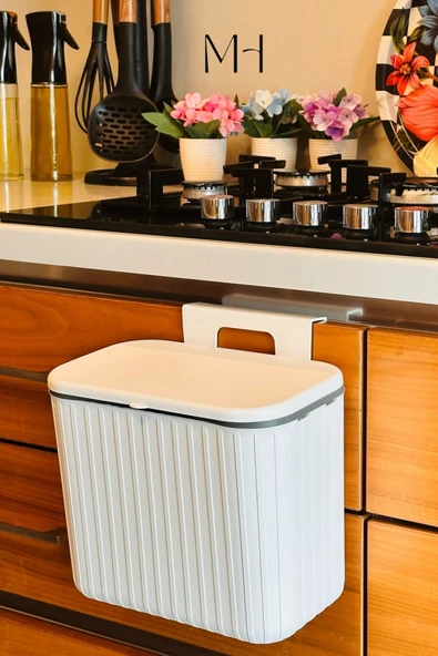 MAKRİ HOME Pratik Askılı Çöp Kovası- Beyaz- Çift Yönlü Kapaklı - 8 Litre ürün görseli 1