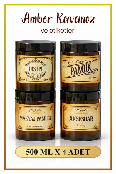 4 adet Amber Kavanoz ve Kozmetik Temalı Etiketleri ürün görseli 1