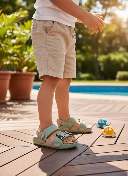 2247-Akınal Unisex Figürlü Ultra Yumuşak Esnek Kaymaz Tabanlı Çocuk Sandalet Terlik ürün görseli 1