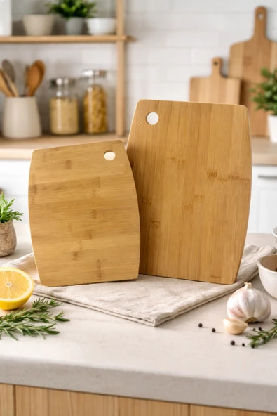 MAKRİ HOME 2’li Bambu Kesme Tahtası Ve Sunum Seti – Doğal Ahşap, Dayanıklı, Çok Amaçlı Mutfak Kesim Panosu ürün görseli 1