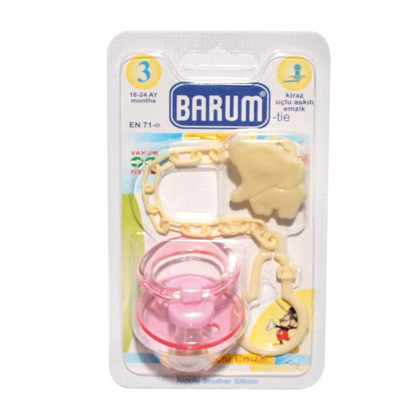 Barum Kiraz Uçlu Askılı Krem Zincirli Pembe Emzik ürün görseli 1