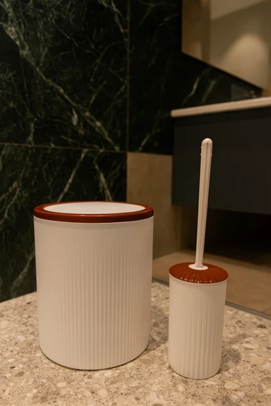 MAKRİ HOME 2'li Banyo Seti, Çöp Kovası ve WC Fırçalık, Beyaz, Hacim: 6 Litre ürün görseli 1