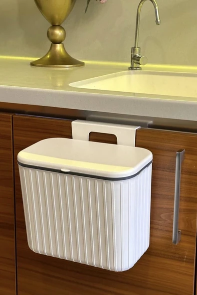 MAKRİ HOME Askılı Çöp Kovası- Beyaz- Çift Yönlü Kapaklı - 8 Litre ürün görseli 1