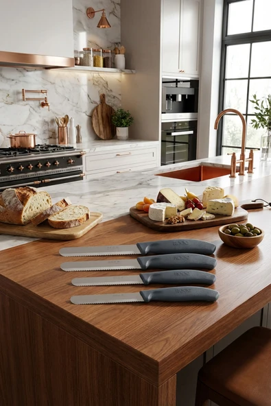 MAKRİ HOME 4'lü Ultra Keskin Tırtıklı Bıçak Seti, Gri 22 Cm %100 Garantili Paslanmaz Çelik ürün görseli 1