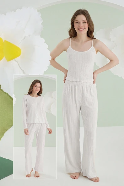 Ekru Loungewear Pintel 3lü Pijama Takımı ürün görseli 1