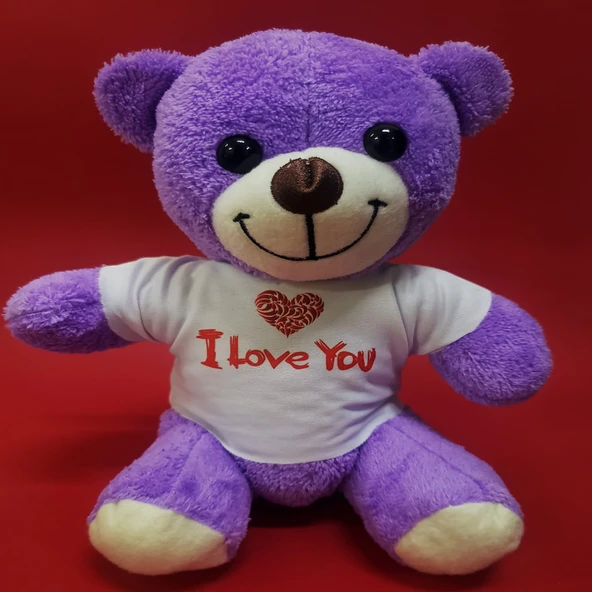 Mor I Love You Tişörtlü Peluş Ayıcık ürün görseli 1