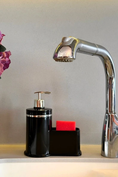 MAKRİ HOME Mutfak Veya Banyo İçin Şık Gümüş Detaylı Süngerlikli Sıvı Sabunluk , Yerli Üretim ürün görseli 1