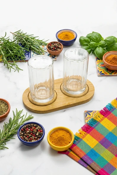 MAKRİ HOME Bambu Standlı Tuzluk & Baharatlık Seti – 2’li ürün görseli 1
