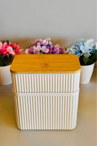 MAKRİ HOME İkili Bambu Kapaklı Dikdörtgen Saklama ve Beslenme Kutusu, 0,5 litre ve 1 litre hacminde 2 adet Kutu ürün görseli 1