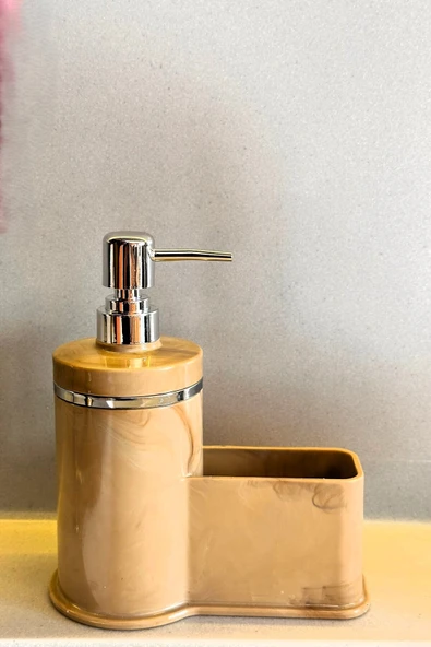 MAKRİ HOME Mutfak Veya Banyo İçin Şık Gümüş Detaylı Süngerlikli Sıvı Sabunluk , Yerli Üretim ürün görseli 1