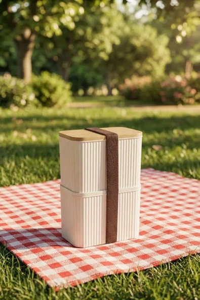 MAKRİ HOME Bambu Kapaklı 2 Katlı Saklama Kabı Seti - 2x1 Litre ürün görseli 1