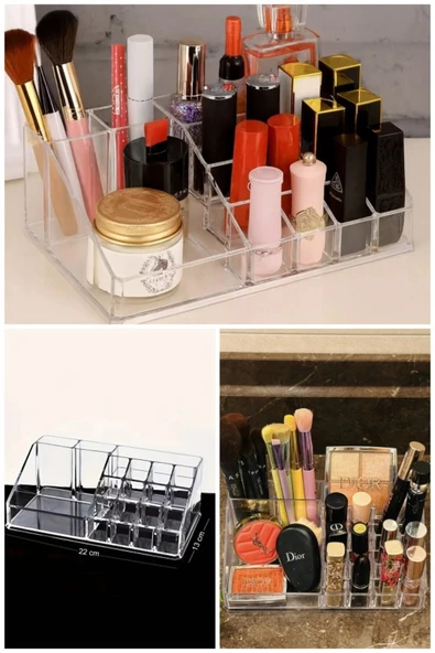 MAKRİ HOME Şeffaf Makyaj Organizeri, Uzunluk: 21,5 cm, Genişlik: 12,5 cm, Yükseklik: 8 cm ürün görseli 1