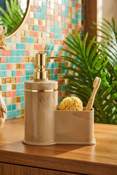 MAKRİ HOME Mutfak Veya Banyo İçin Şık Altın Rengi Detaylı Süngerlikli Sıvı Sabunluk , Yerli Üretim ürün görseli 1