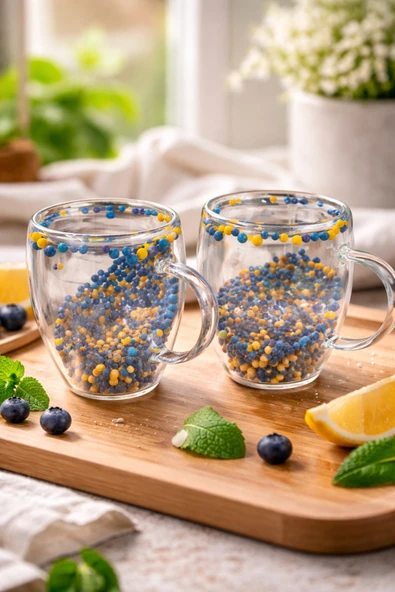MAKRİ HOME 2 Adet Taraftar Kupa Sarı Lacivert, 350 ml | Cidarlı Cam Taraftar Bardak ürün görseli 1