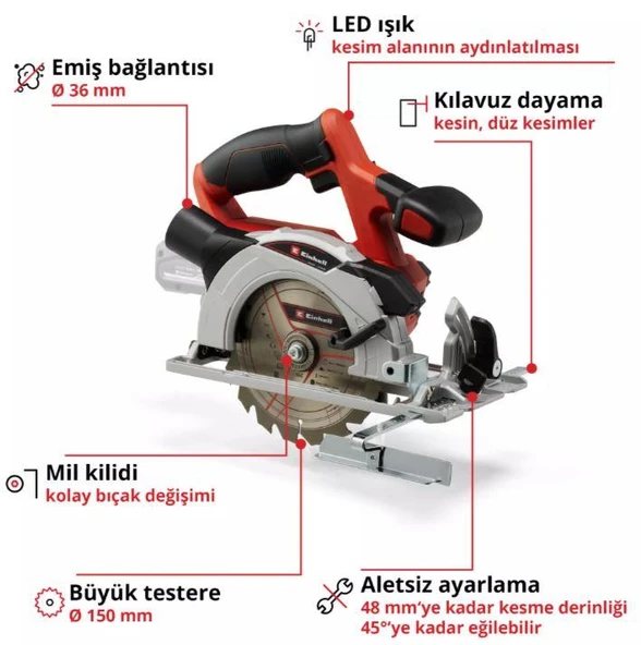 Einhell TE-CS 18/150 Li - Solo Akülü Daire Testere - Resim 2