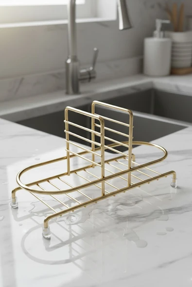 MAKRİ HOME Siyah Sıvı Sabunluk Standı Tezgah Üstü Banyo Mutfak Düzenleyici, Altın Rengi Oval Organizer ürün görseli 1